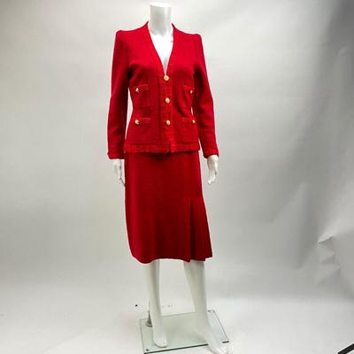 Lot 626 Adolfo @ Saks Fifth Avenue Red Wool Jacket & Matching Skirt