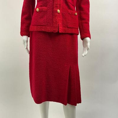 Lot 626 Adolfo @ Saks Fifth Avenue Red Wool Jacket & Matching Skirt