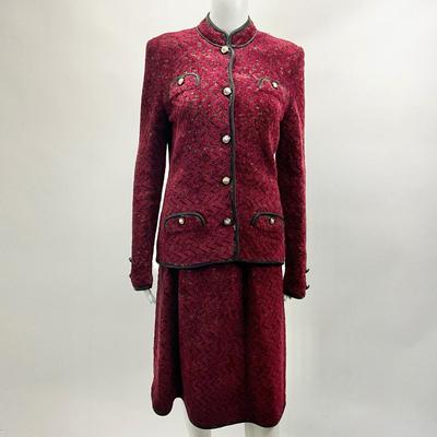 Lot 628. Adolfo @ Saks Fifth Avenue Red Knit Two-piece Suit