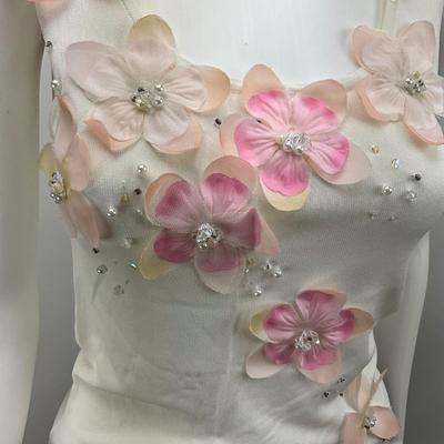 Lot 634 PRADA White Tank with Flowers Bead Work