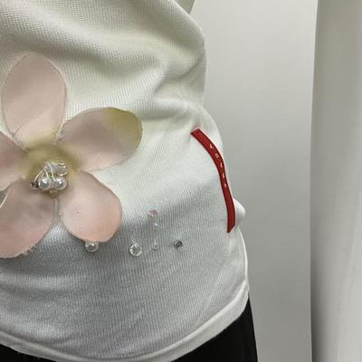 Lot 634 PRADA White Tank with Flowers Bead Work
