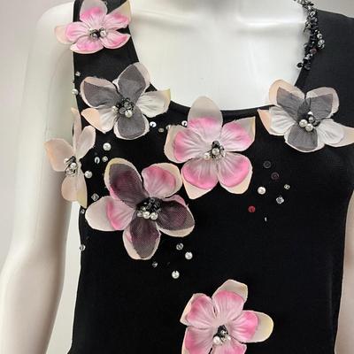 Lot 635 PRADA Black Tank Top with Flowers and Bead Work