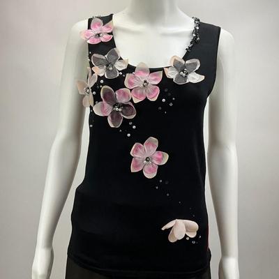 Lot 635 PRADA Black Tank Top with Flowers and Bead Work