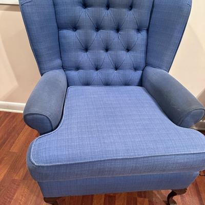 Blue side Chair showing wear and Use