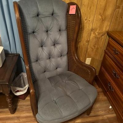 Wicker and Wood tall Wingback Chair