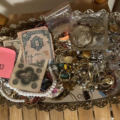 Mixed lot of Costume Jewelry and Mirrored Tray