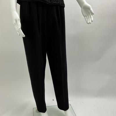 Lot 643 Oscar De La Renta Black Wool Pants & Beaded Sleeveless Black Tie by Oleg Cassini Top