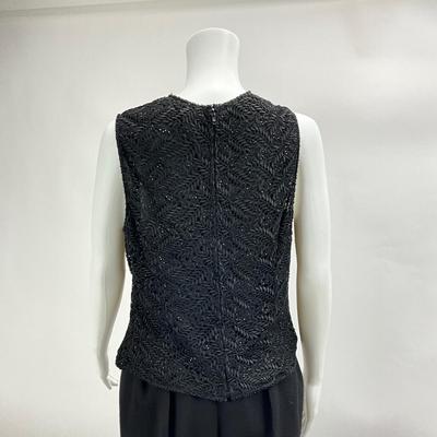 Lot 643 Oscar De La Renta Black Wool Pants & Beaded Sleeveless Black Tie by Oleg Cassini Top