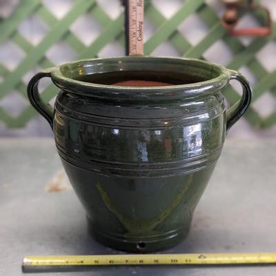 Handled Pottery Vintage Terra Cotta Glazed Urn