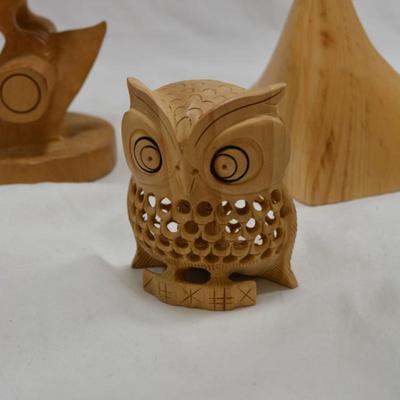 Lot of Carved Wooden Owls 3"-10"