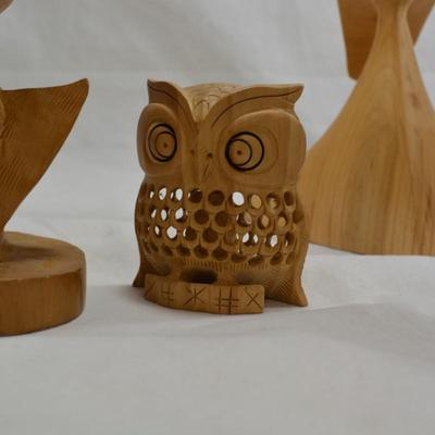 Lot of Carved Wooden Owls 3"-10"