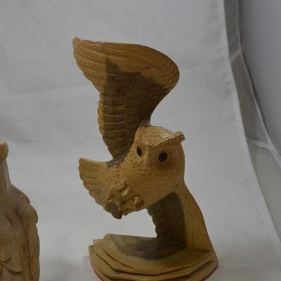 Lot of Carved Wooden Owls 3"-10"