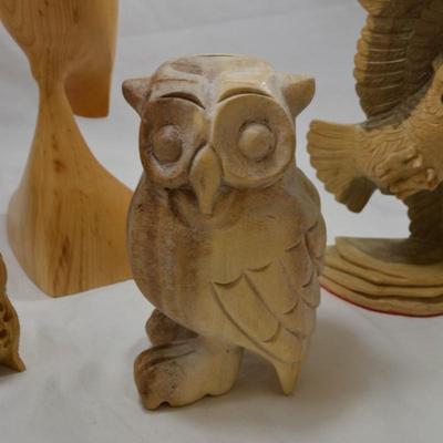 Lot of Carved Wooden Owls 3"-10"