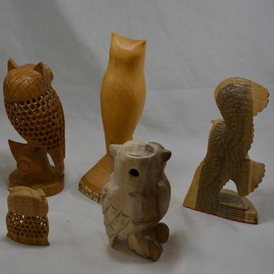 Lot of Carved Wooden Owls 3"-10"