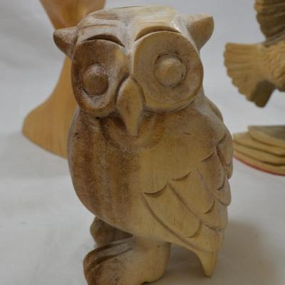 Lot of Carved Wooden Owls 3"-10"