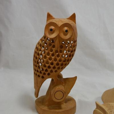 Lot of Carved Wooden Owls 3"-10"