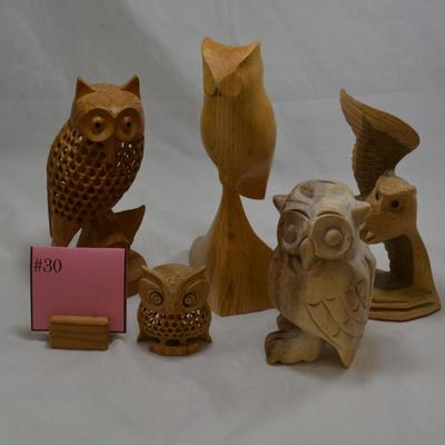 Lot of Carved Wooden Owls 3"-10"