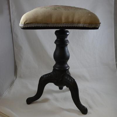 Antique/Vintage Adjustable Wood & Wrought-Iron Piano Stool