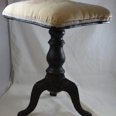 Antique/Vintage Adjustable Wood & Wrought-Iron Piano Stool