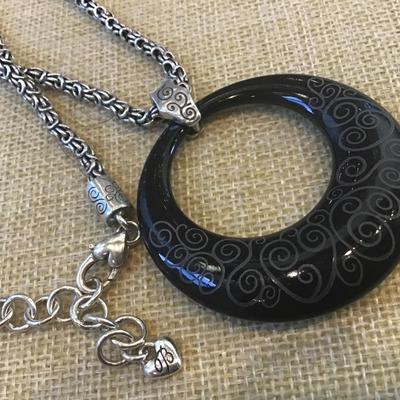 Brighton  Black Onyx Etched Pendant Necklace 18