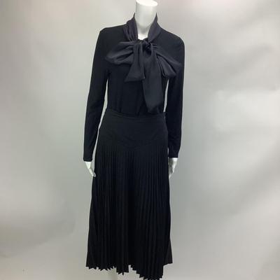 Lot 708 Ralph Lauren Black Blouse with Silky Tie & Ralph Lauren Black Pleated Skirt
