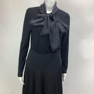 Lot 708 Ralph Lauren Black Blouse with Silky Tie & Ralph Lauren Black Pleated Skirt