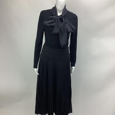 Lot 708 Ralph Lauren Black Blouse with Silky Tie & Ralph Lauren Black Pleated Skirt