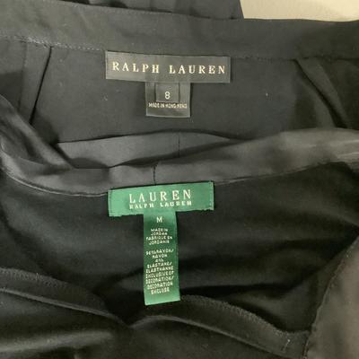 Lot 708 Ralph Lauren Black Blouse with Silky Tie & Ralph Lauren Black Pleated Skirt