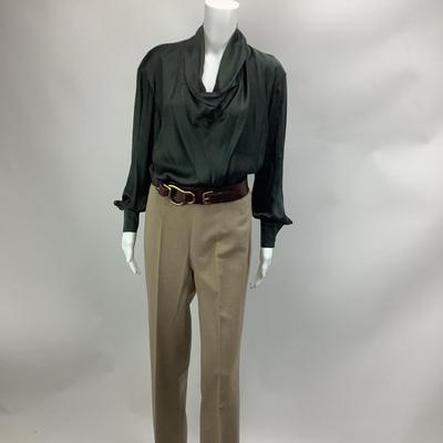 Lot 709. ESCADA Margaretha Ley Silk Blouse, Ralph Lauren ( Black Label) Khaki Pants, Ralph Lauren Belt