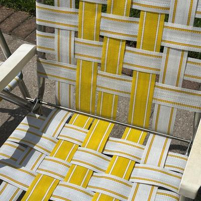 Set of Four (4) ~ Vtg Webbed Aluminum Folding Lawn Chairs