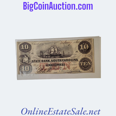 1860 STATE BANK SOUTH CAROLINA $10 NOTE