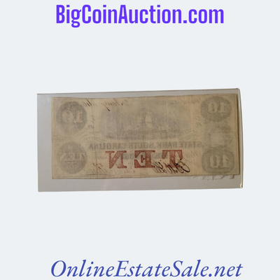 1860 STATE BANK SOUTH CAROLINA $10 NOTE