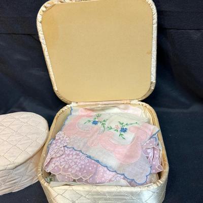 Faux Leather Gloves and Vintage Hankies Inside Quilted Drawer Boxes