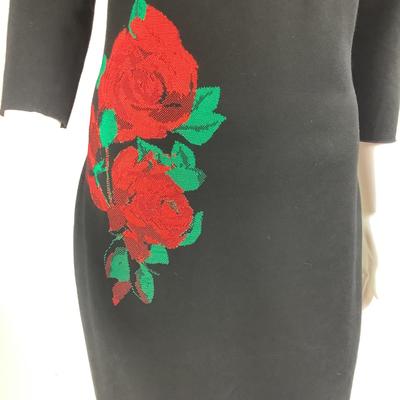 Lot 718. St. John Red Rose Knit Dress, 3/4 length Sleeve