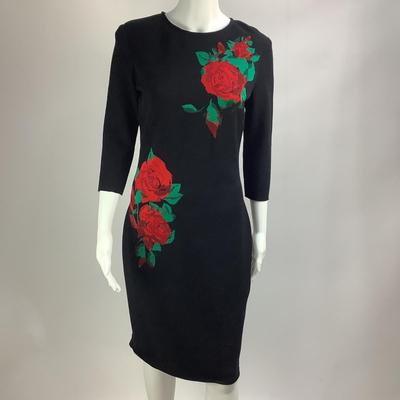 Lot 718. St. John Red Rose Knit Dress, 3/4 length Sleeve