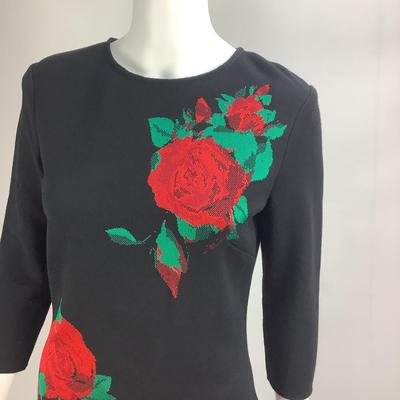 Lot 718. St. John Red Rose Knit Dress, 3/4 length Sleeve