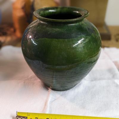 Vintage French Green Clay Vessel