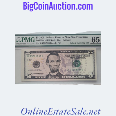 $5 2009 FEDERAL RESERVE NOTE SAN FRANCISCO