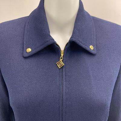 Lot 727. St John Collection, Blue Knit Suit ( Jacket & Skirt ) Gold Tone Zipper