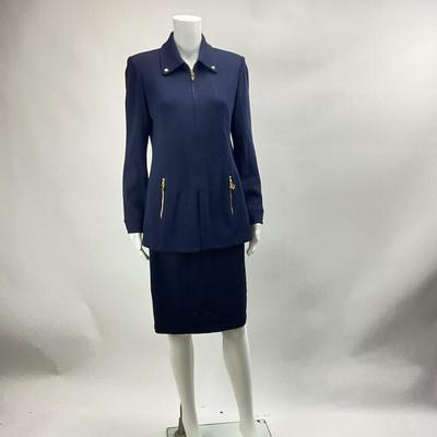 Lot 727. St John Collection, Blue Knit Suit ( Jacket & Skirt ) Gold Tone Zipper