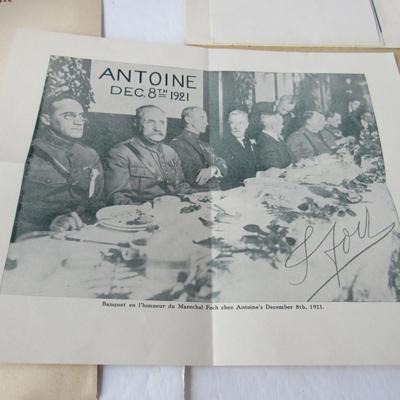 Lot 531:  Interesting Antoines Restaurant of New Orleans Vintage Menus, Etc