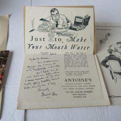 Lot 531:  Interesting Antoines Restaurant of New Orleans Vintage Menus, Etc
