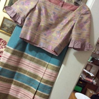 Vintage Thai Silk Cocktail Skirt and Top