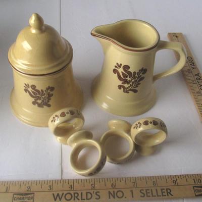 Lot 536:  Pfaltzgraff Village Sugar, Creamer, Napkin Rings