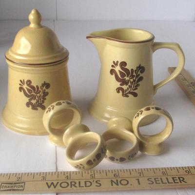 Lot 536:  Pfaltzgraff Village Sugar, Creamer, Napkin Rings