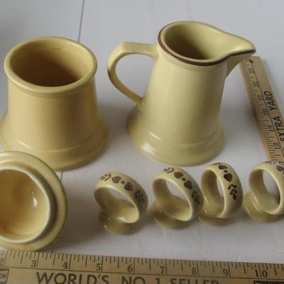 Lot 536:  Pfaltzgraff Village Sugar, Creamer, Napkin Rings