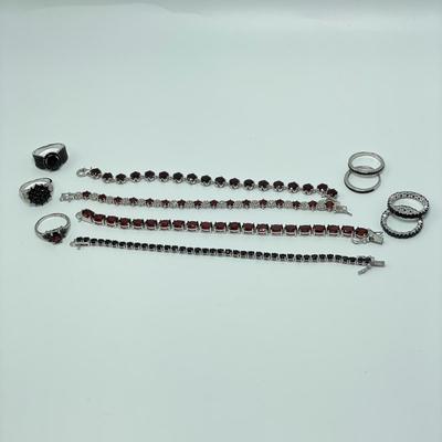 925, Garnet, Black Spinel & Marcasite (B4-SS)