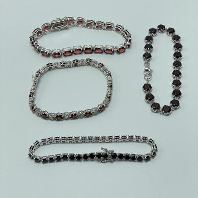 925, Garnet, Black Spinel & Marcasite (B4-SS)