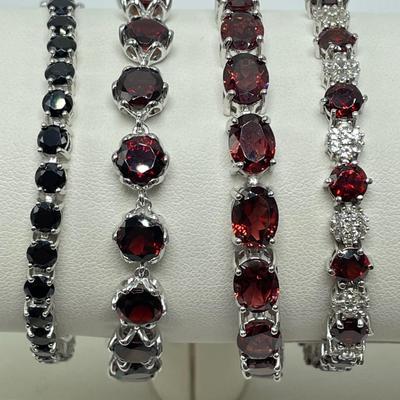 925, Garnet, Black Spinel & Marcasite (B4-SS)