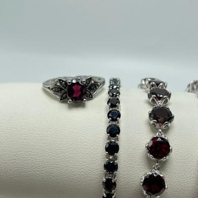 925, Garnet, Black Spinel & Marcasite (B4-SS)